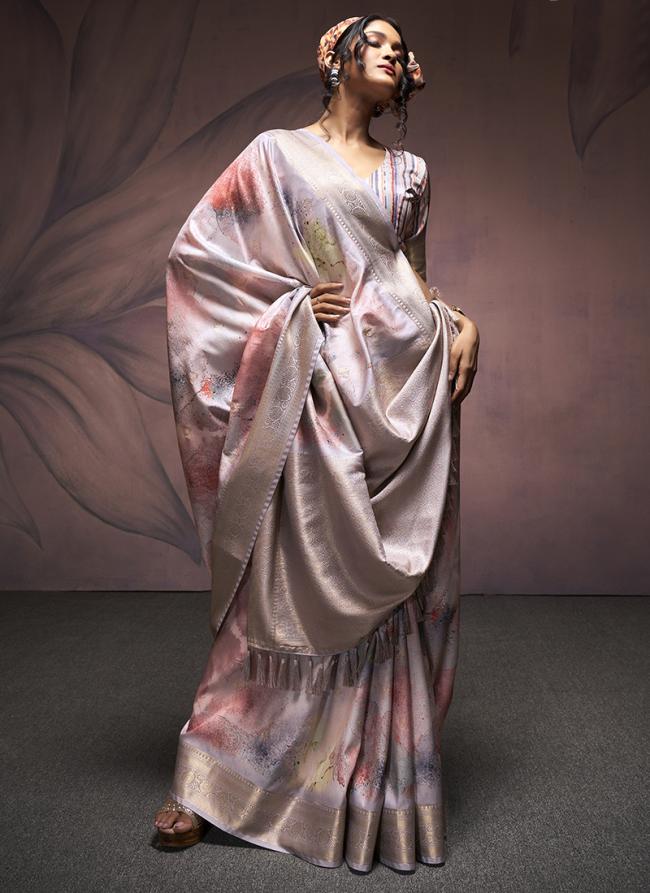 Soft Silk Grey Party Wear Printed Saree